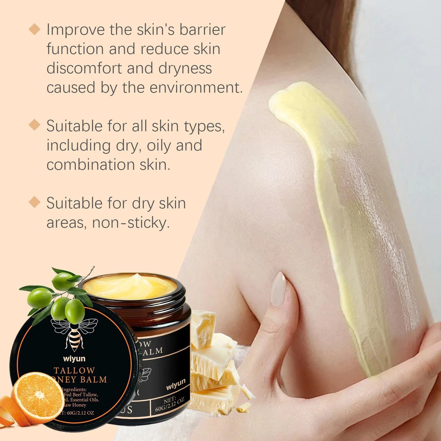 Terra Lotus Organic Beef Tallow Balm with Raw Honey Citrus Moisturizing Cream