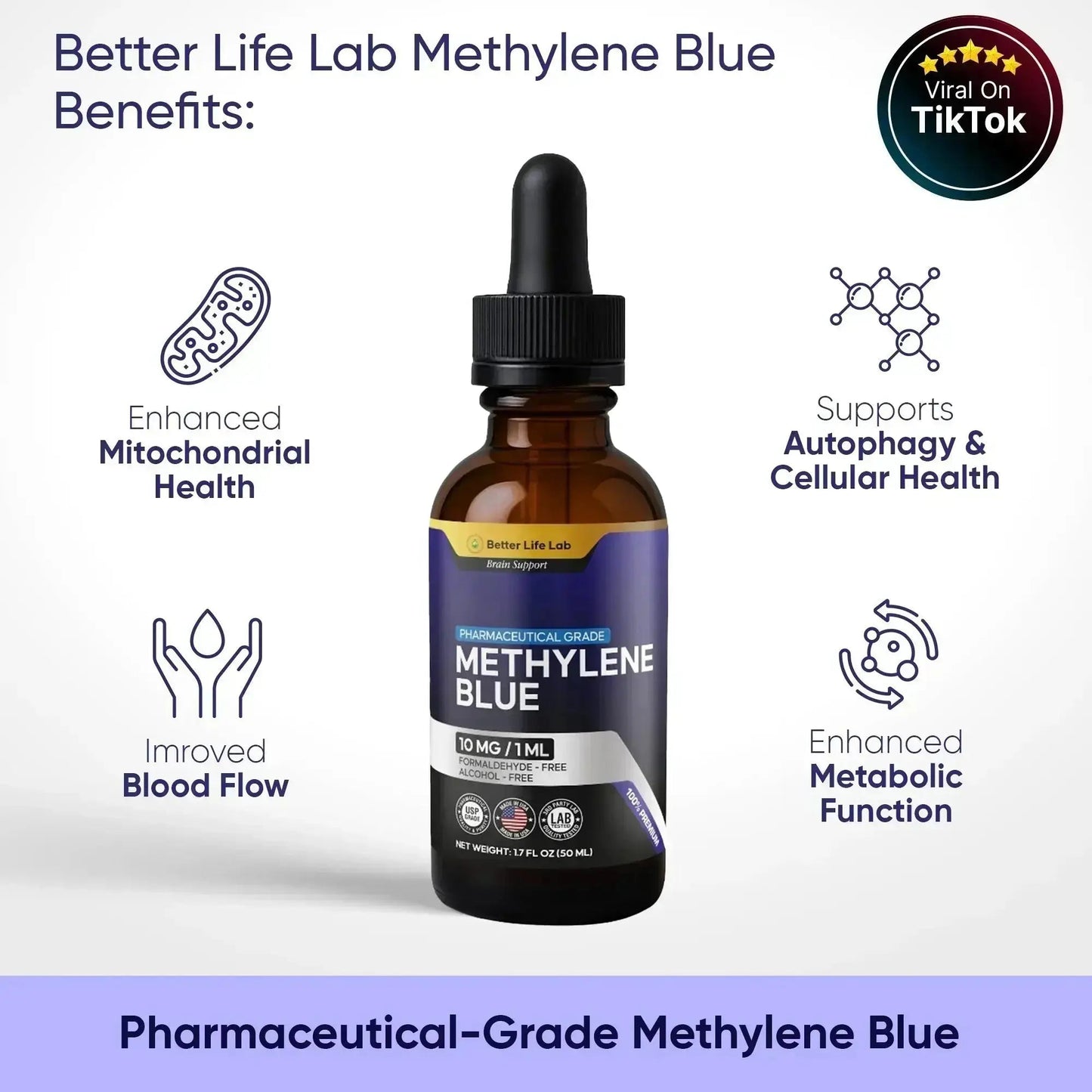 Pharma-Grade Methylene Blue Tincture Supplements – Enhance Focus, Memory & Cognitive Energy