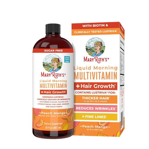 Liquid Multivitamin+Hair Growth | Clinically Tested for Thicker Hair & Facial Wrinkles in Women |  Lustriva Hair Growth Supplement | Peach Mango 30 Fl Oz