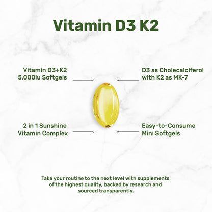 Vitamin D3 K2 5000IU Softgel, 250 Count