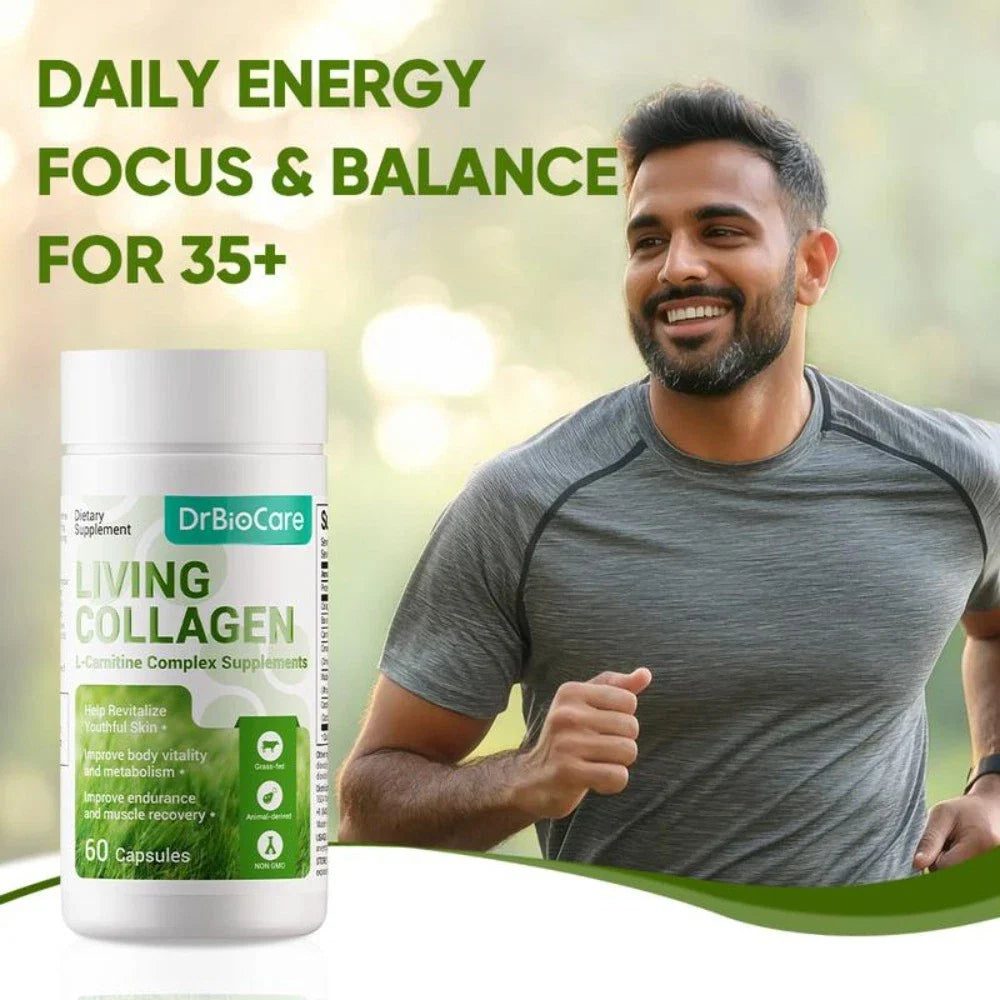 DrBioCare Living Collagen L-Carnitine Complex Supplement, Grass Fed Bovine Collagen Peptides,Bovine Colostrum,Cinnamon Extract,Mulberry Leaf Extract, Non-GMO, 60 Capsules