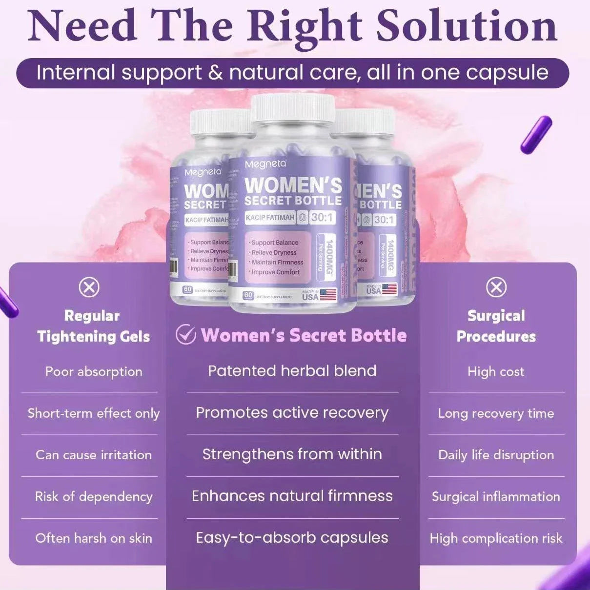 LUXRY 1-3 PCS Women'S Secret Bottle-60 Tablets -Healthcare Kacip Fatimah 1kMG