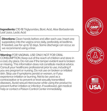 Boric Acid Vaginal Suppository – with Lactic Acid, and Aloe for Fast Relief