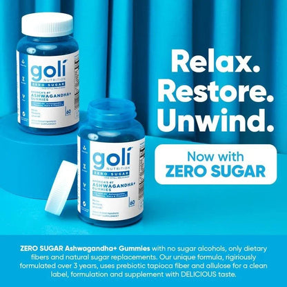 3 BottlesGoli Zero Sugar Trio -ACV Ashwagandha & Probiotic Gummies60 Caps/Bottle