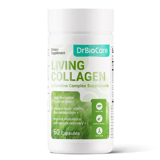 DrBioCare Living Collagen L-Carnitine Complex Supplement, Grass Fed Bovine Collagen Peptides,Bovine Colostrum,Cinnamon Extract,Mulberry Leaf Extract, Non-GMO, 60 Capsules