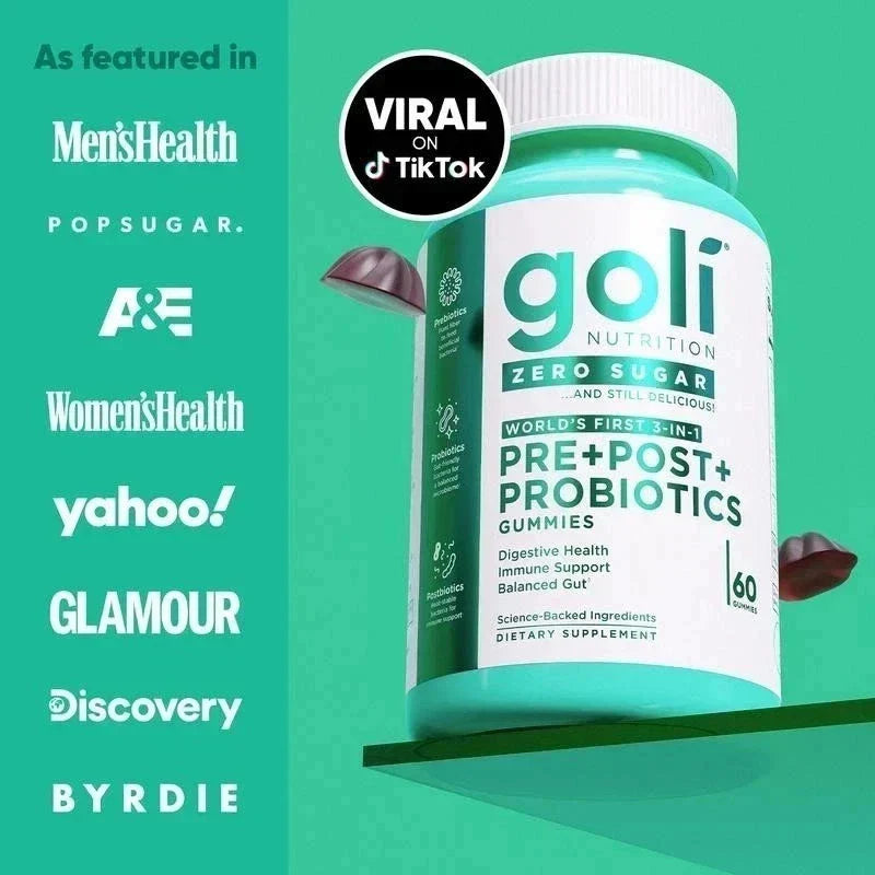 3 Bottles Goli Zero Sugar Best Seller Trio Set Gummies, 60 Counts Per Bottle