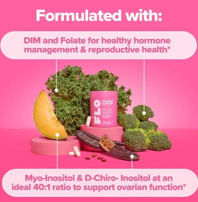 FLO Ovarian Support Vitamin 90 Vegan Capsules Dietary Supplement Hormone Balance