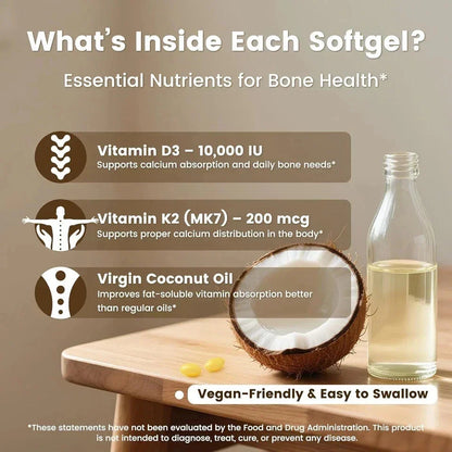 VEV Vitamin D3 Con K2 10000 IU, 300 Virgin Coconut Oil Softgels, 2 in 1 Vitamins