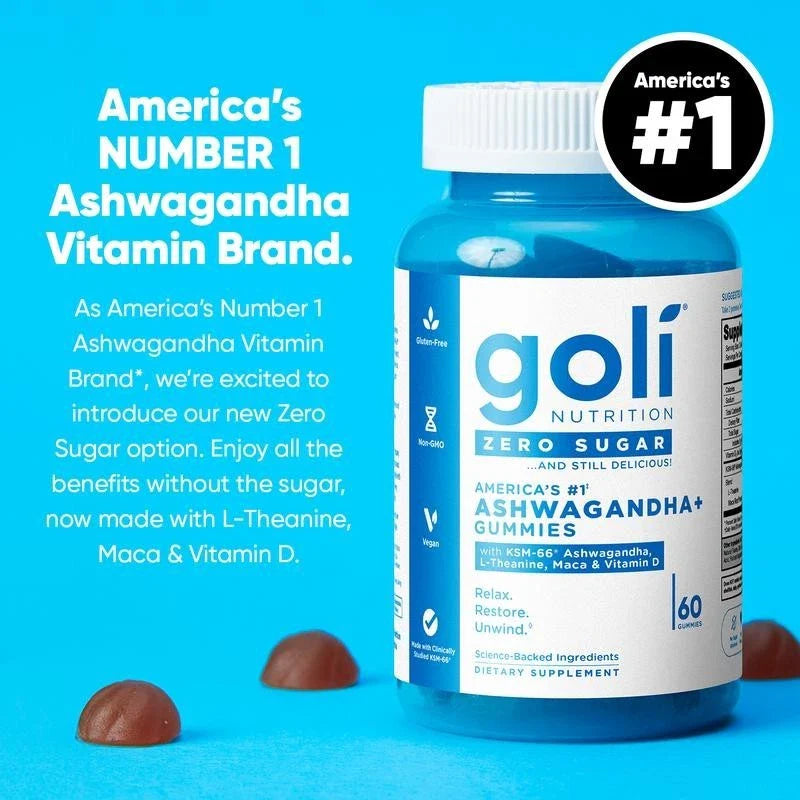 3 BottlesGoli Zero Sugar Trio -ACV Ashwagandha & Probiotic Gummies60 Caps/Bottle